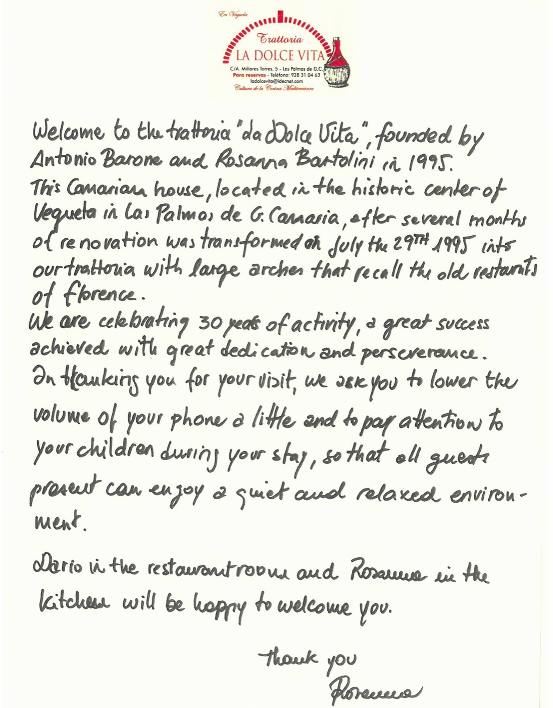 La carta fundacional de La Dolce Vita